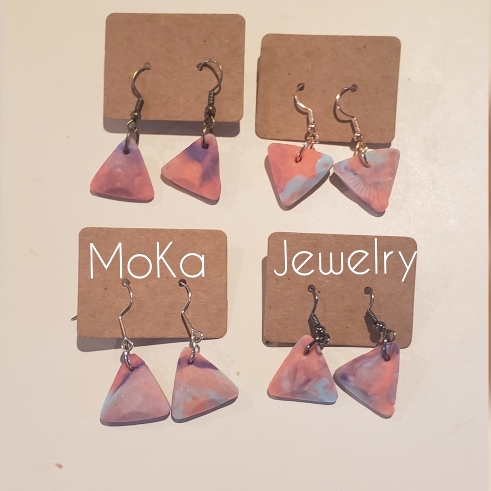 Handmade Polymer Clay Earrings- Triangle Sunrise